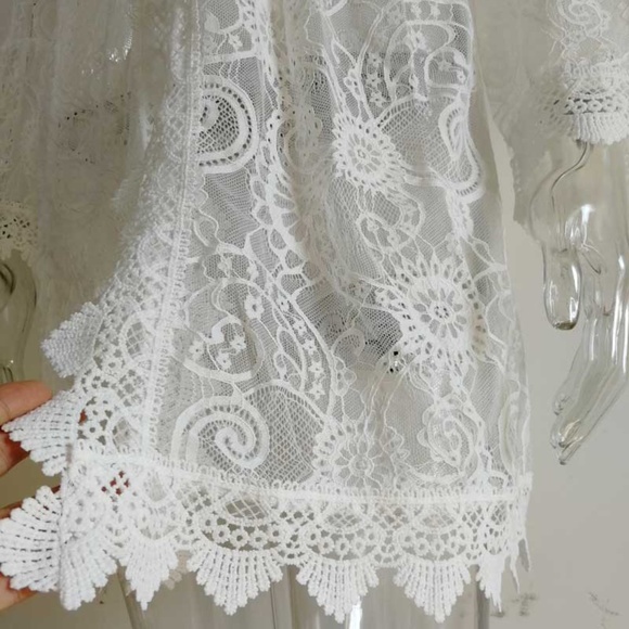 Bohemian White Lace Beach Cover up Bell Sleeve - Picture 9 of 13